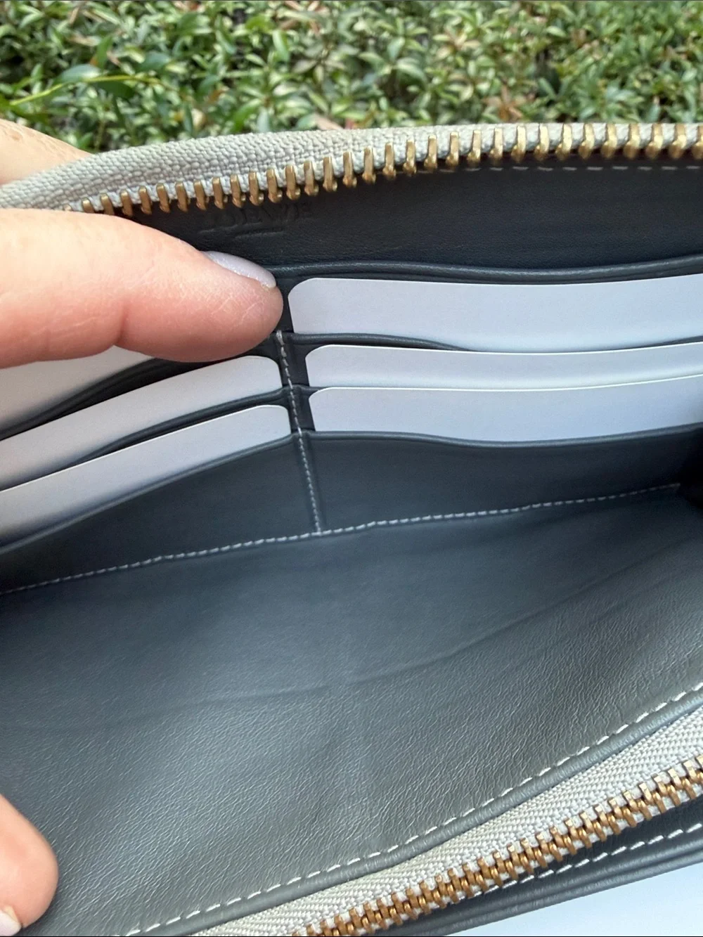 Loewe Vintage Beige and Gray Monogram Zip-Around Logo Wristlet Wallet